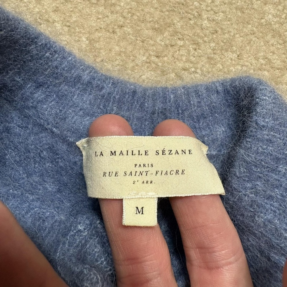 Sézane Cardigan Sweater Womens Medium 17x20 Blue Mohair Wool Button Made Italy - Picture 3 of 9